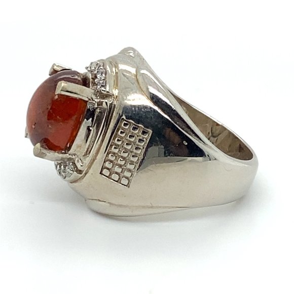 Orange Opal 4.02ct Platinum Finish Silver Ring 14g - Picture 6 of 7